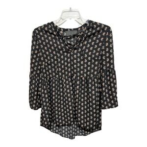 Anthropologie Sunday in Brooklyn Front Tie Babydoll Top Small Black Paisley Boho